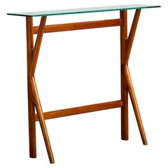 Italian Designer, Console Table, Wood, Glass, Italy, 1950s