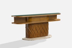 Italian Designer, Console Table, Wood, Glass, Marble, Italy, 1940s