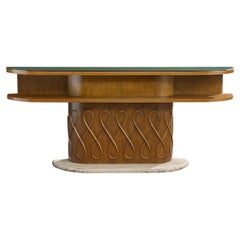 Italian Designer, Console Table, Wood, Glass, Marble, Italy, 1940s