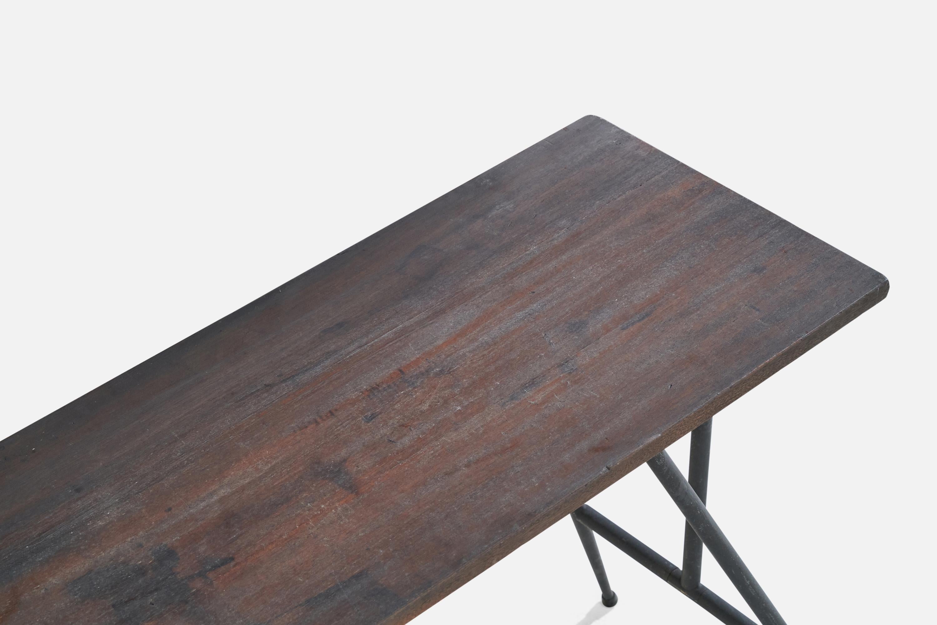 Tavolo consolle di design italiano, Wood, Metallo, Italia, anni '40 in vendita 6
