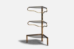 Italian Designer, Corner Etagere, Brass, Glass, Italy, 1930s