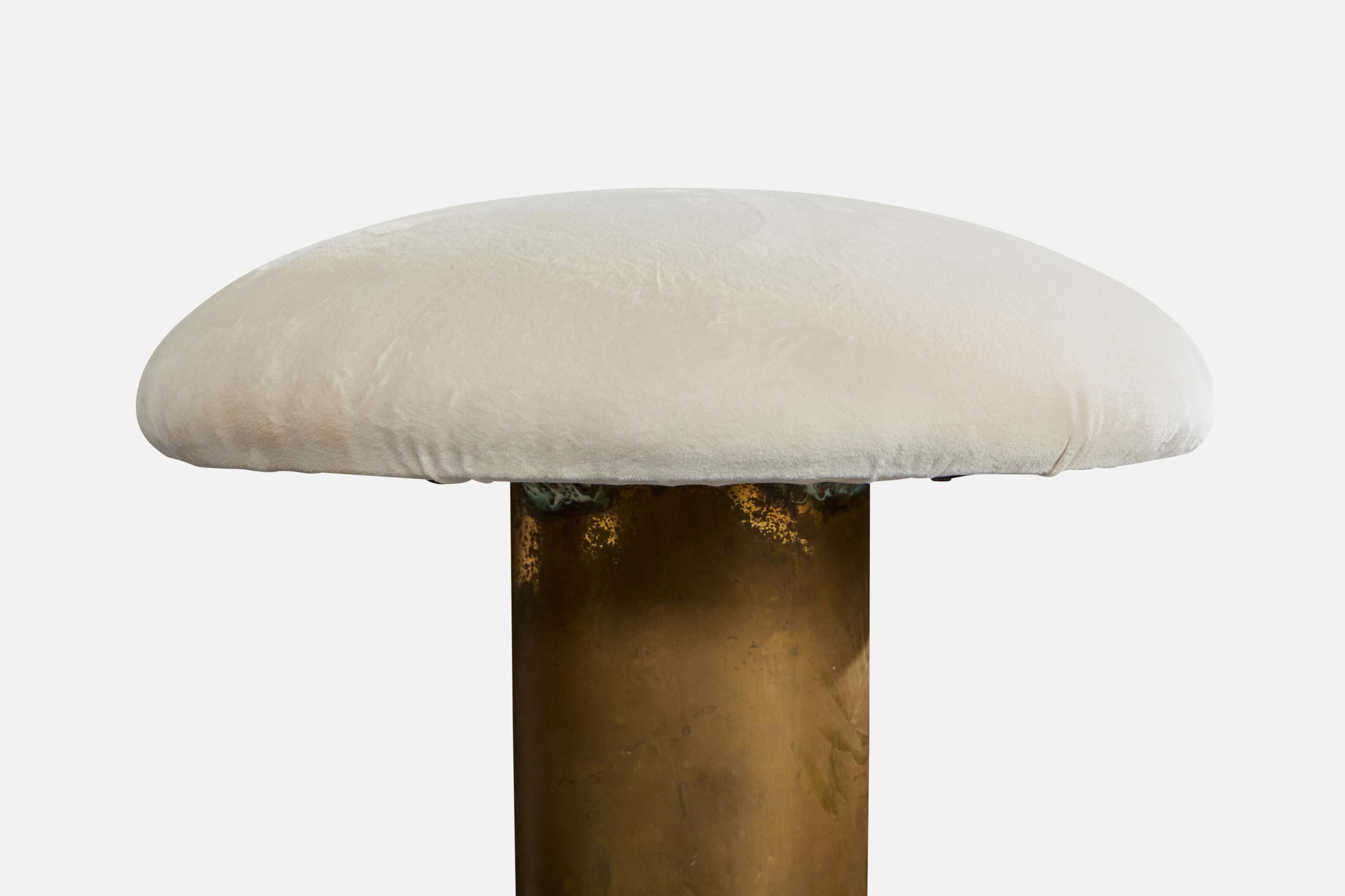 Italienischer Designer, Thekenhocker, Messing, Stoff, Italien, 1950er Jahre im Angebot 2