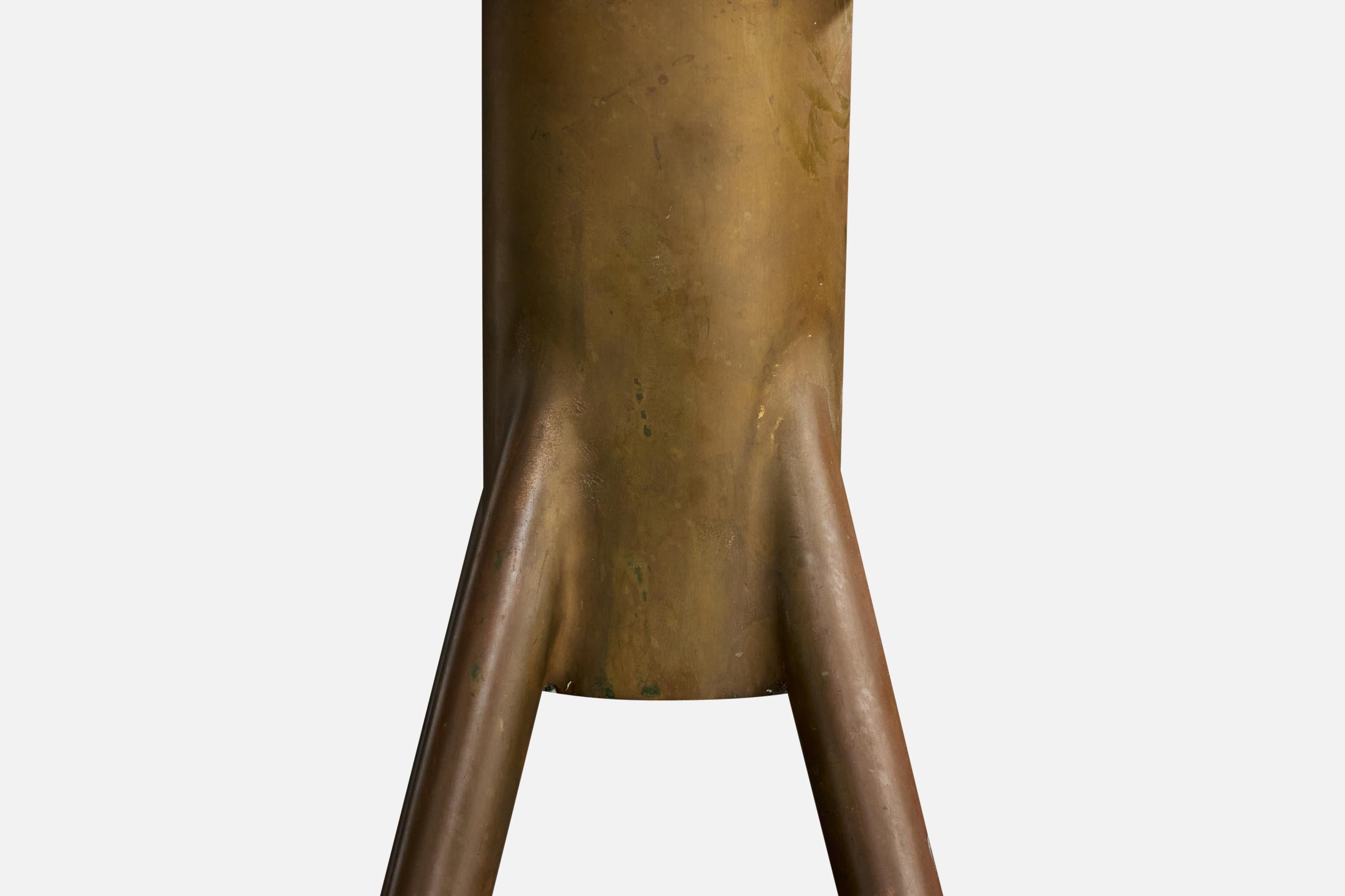 Italienischer Designer, Thekenhocker, Messing, Stoff, Italien, 1950er Jahre im Angebot 3