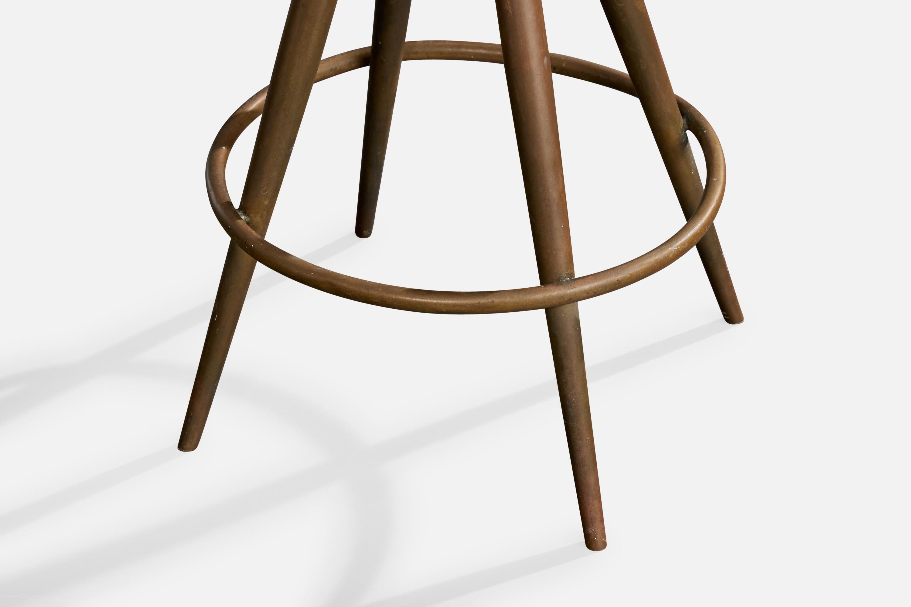 Italienischer Designer, Thekenhocker, Messing, Stoff, Italien, 1950er Jahre im Angebot 4