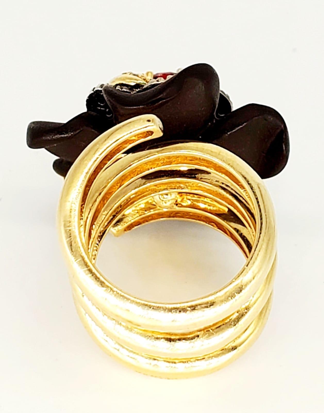 Women's Italian Designer Custom Made Flower Cluster Cocktail Ring 14 Karat Gold For Sale