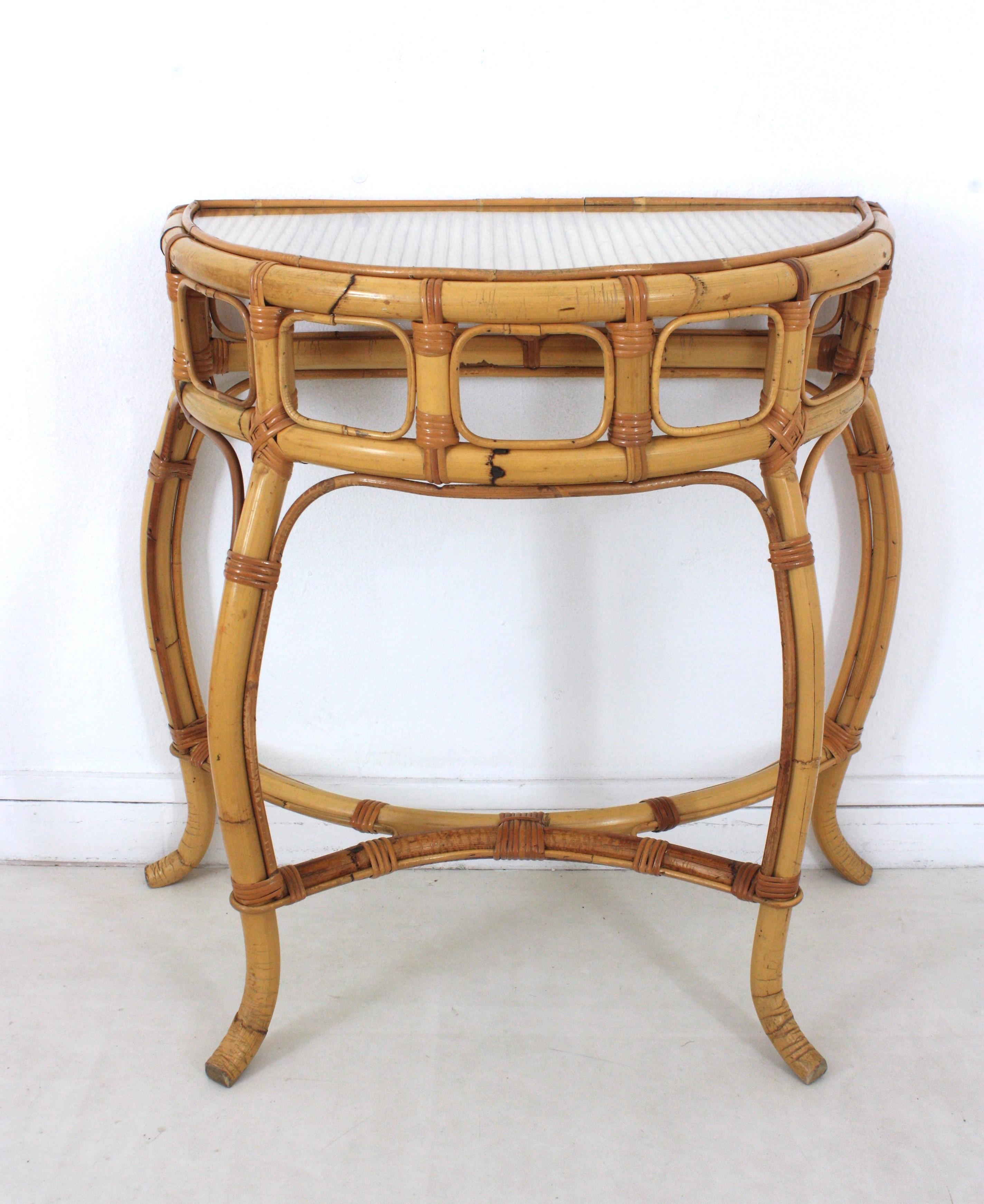 Italienische Designerin Demilune-Konsole aus Bambus und Rattan, 1960er-Jahre im Angebot 5