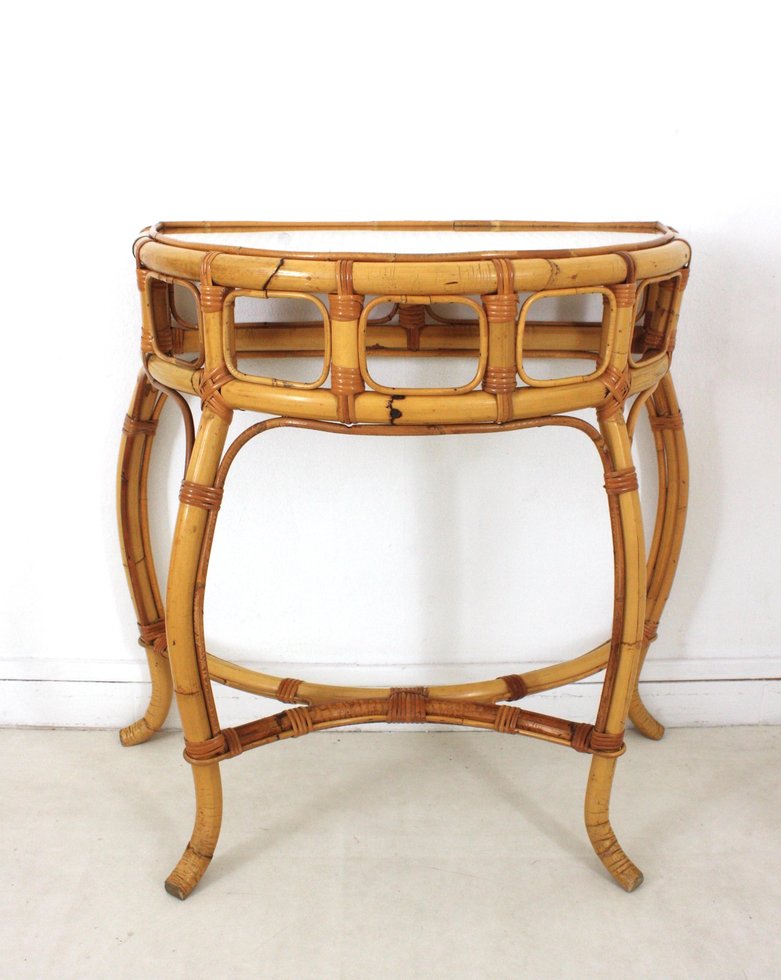 Italienische Designerin Demilune-Konsole aus Bambus und Rattan, 1960er-Jahre im Angebot 7