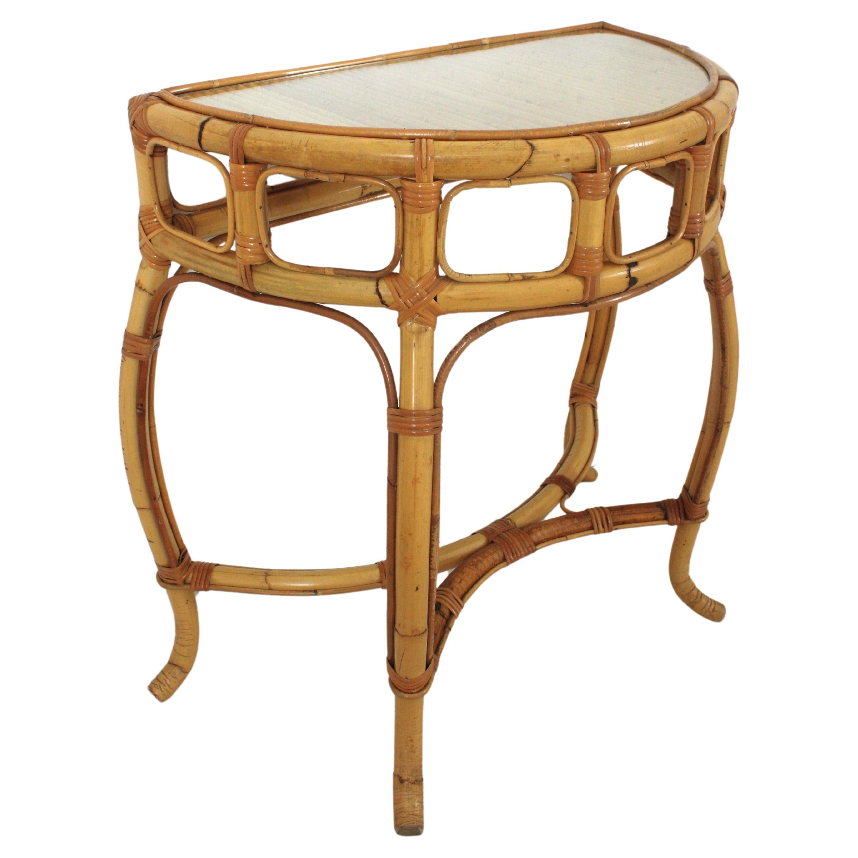 Italienische Designerin Demilune-Konsole aus Bambus und Rattan, 1960er-Jahre (Handgefertigt) im Angebot