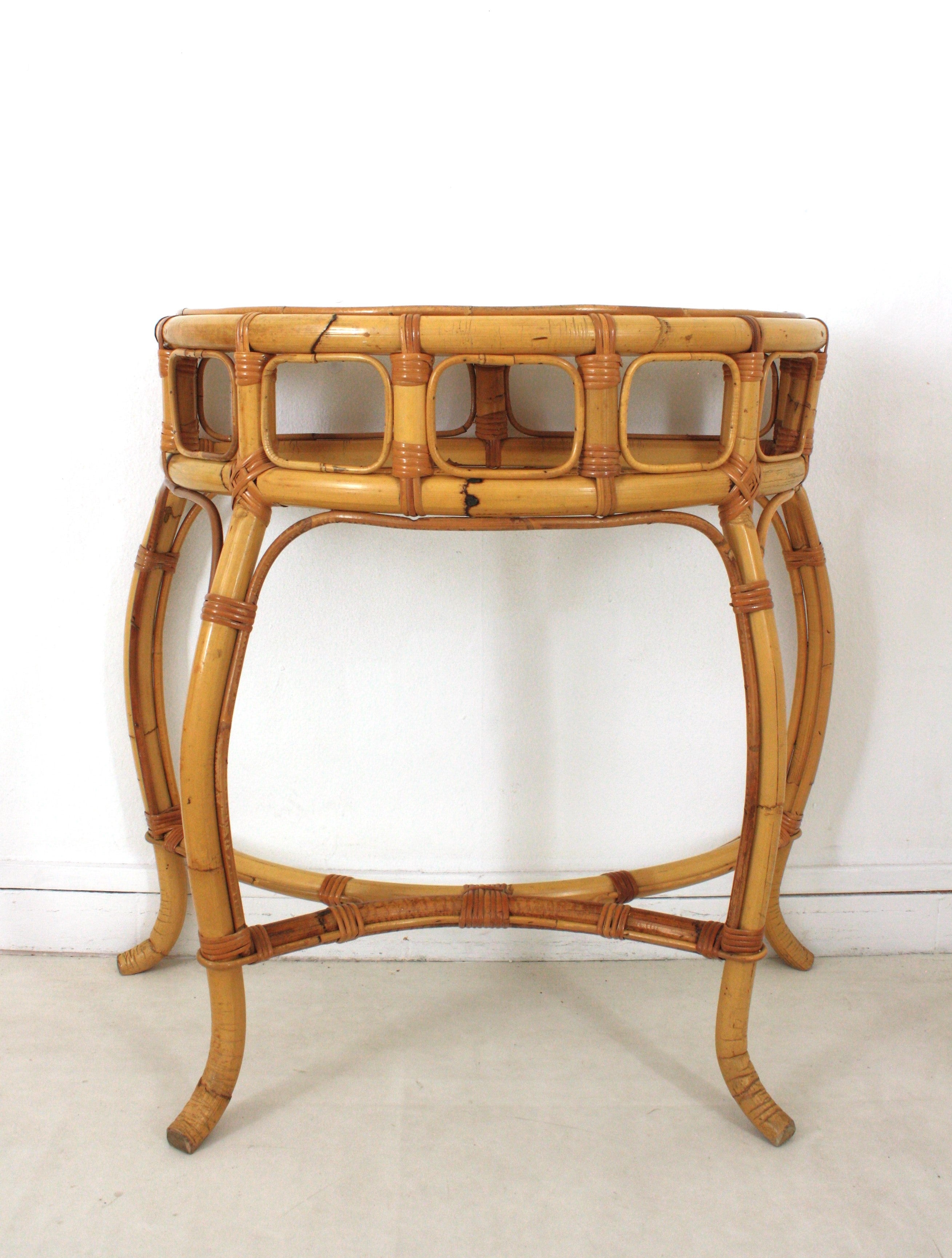 Italienische Designerin Demilune-Konsole aus Bambus und Rattan, 1960er-Jahre (20. Jahrhundert) im Angebot