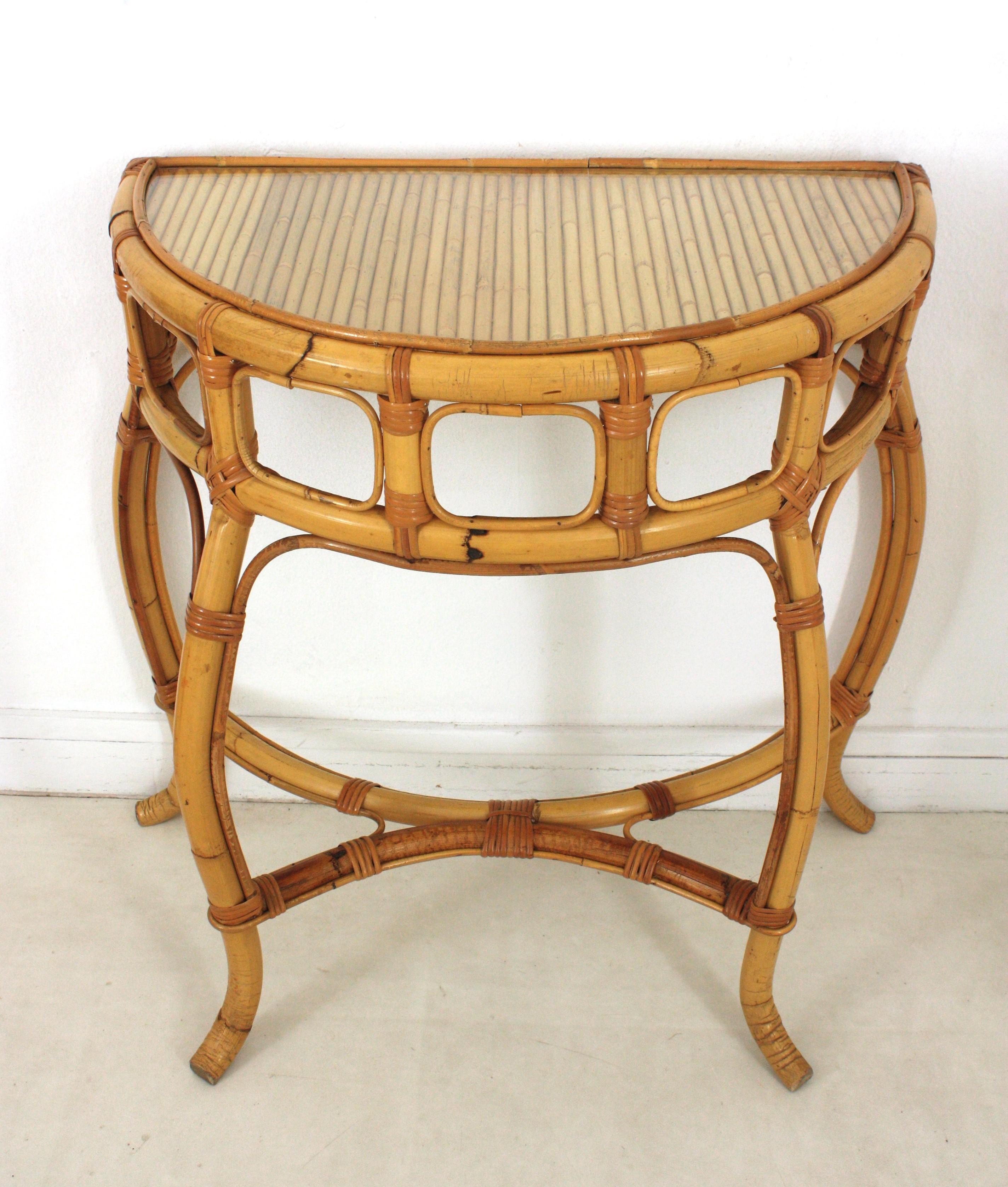 Italienische Designerin Demilune-Konsole aus Bambus und Rattan, 1960er-Jahre im Angebot 3