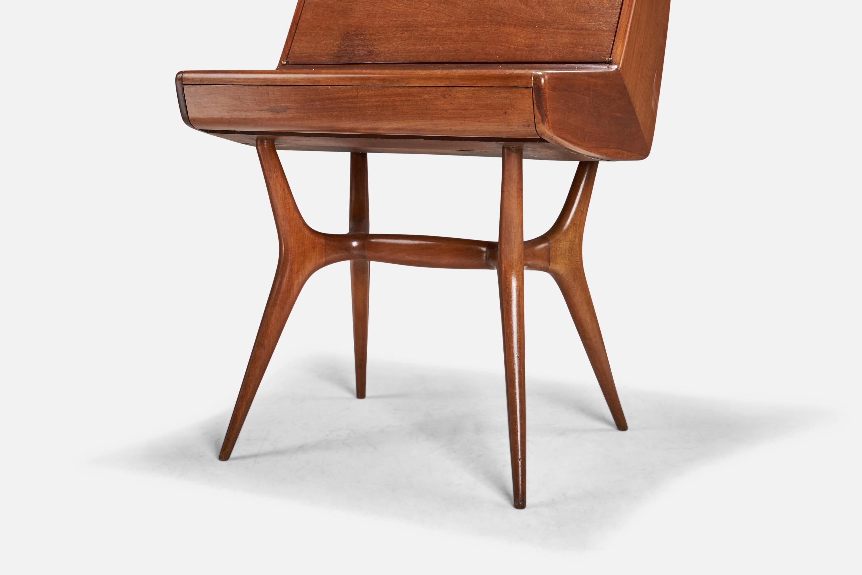 Mid-20th Century Italian Designer, Desk, Teak, Brass, Italy, 1940s For Sale