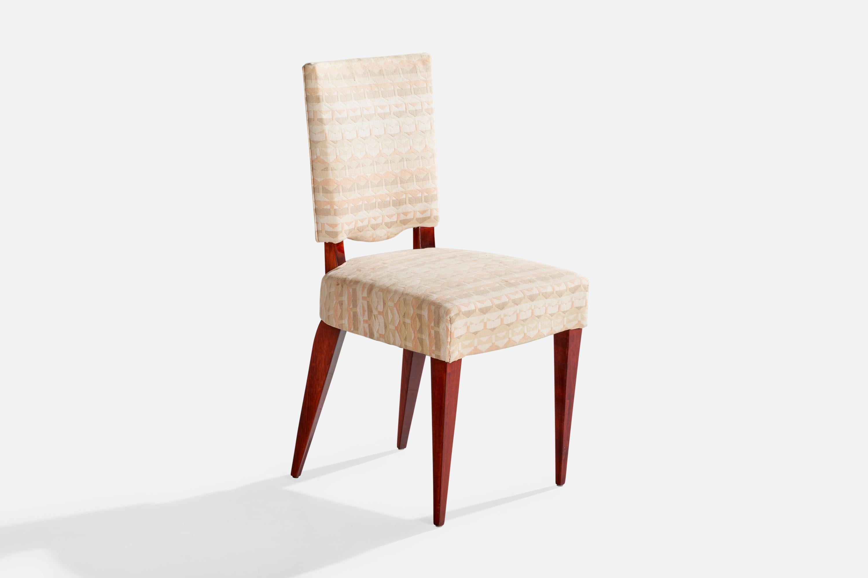 Italian Designer, Dining Chairs, Wood, Fabric, Italy, 1950s 5