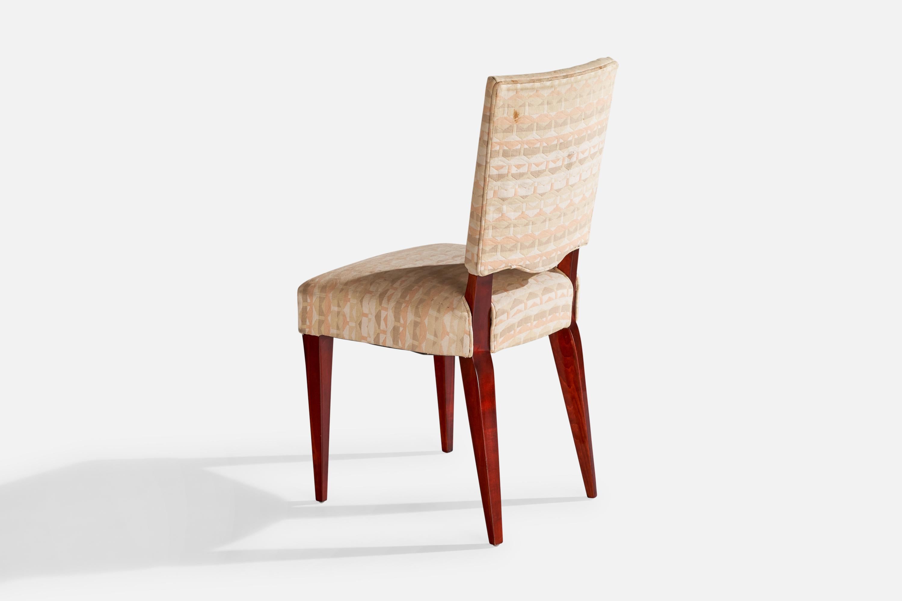Italian Designer, Dining Chairs, Wood, Fabric, Italy, 1950s 6