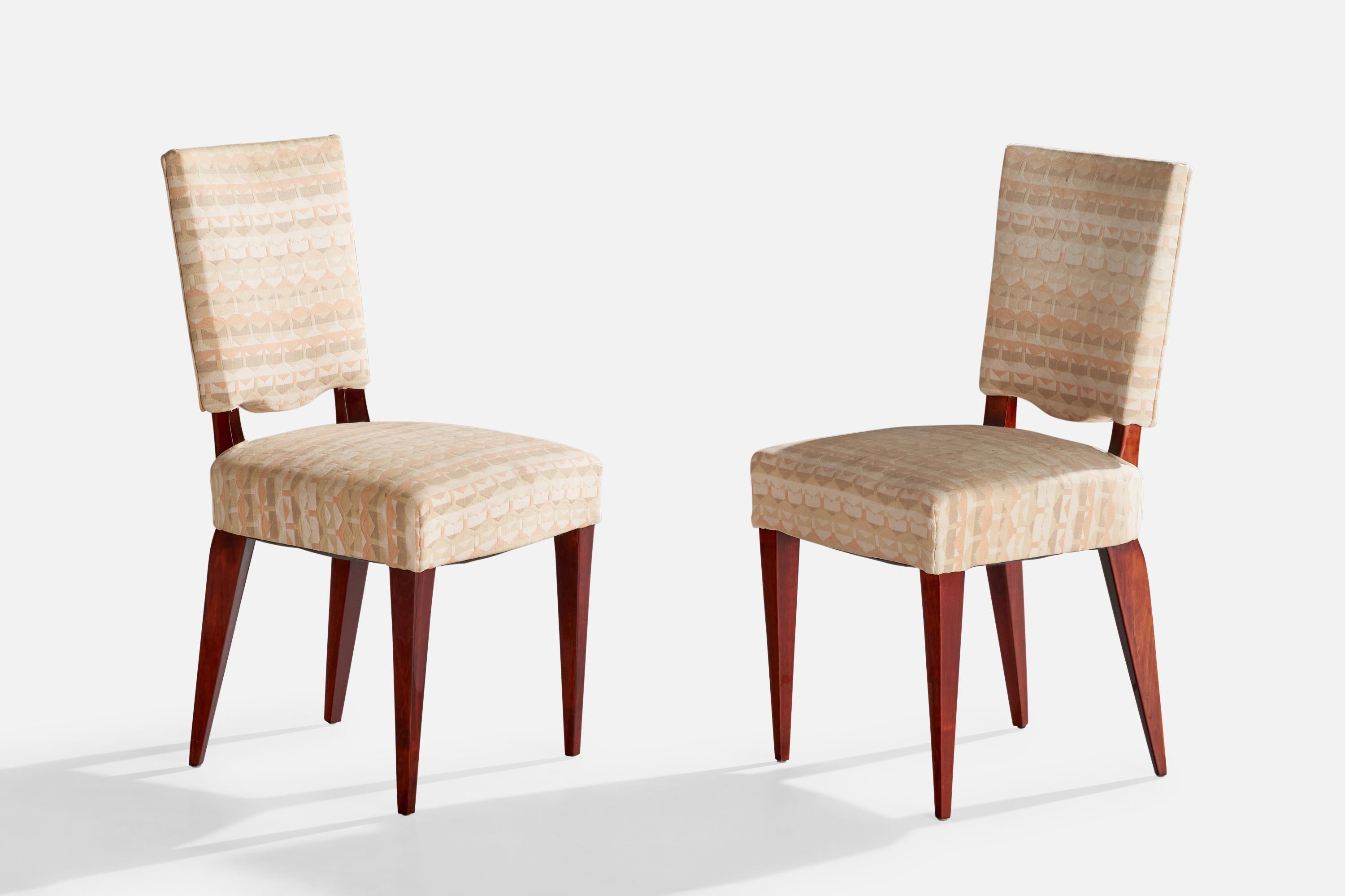 Italian Designer, Dining Chairs, Wood, Fabric, Italy, 1950s 2