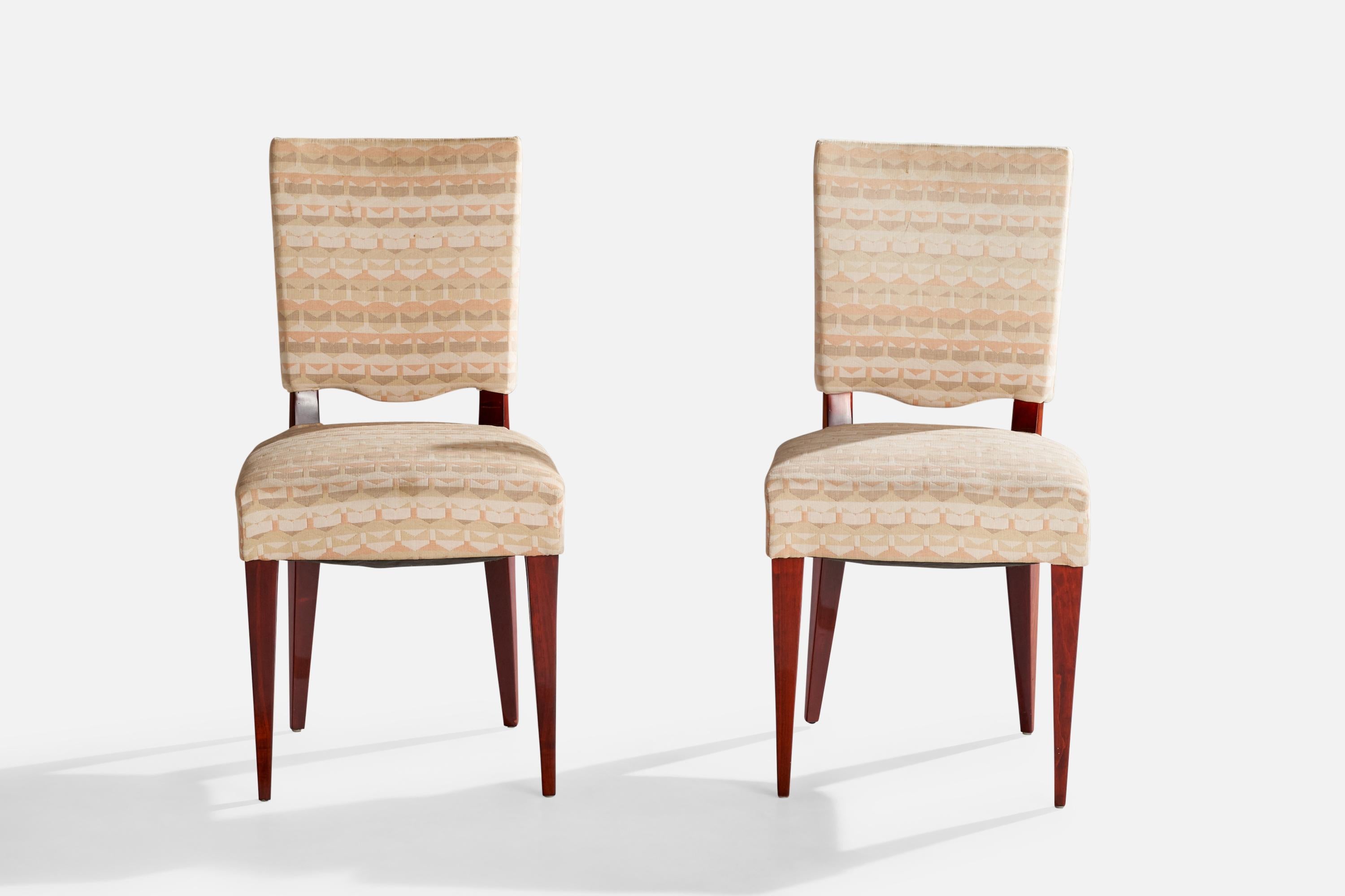 Italian Designer, Dining Chairs, Wood, Fabric, Italy, 1950s 3