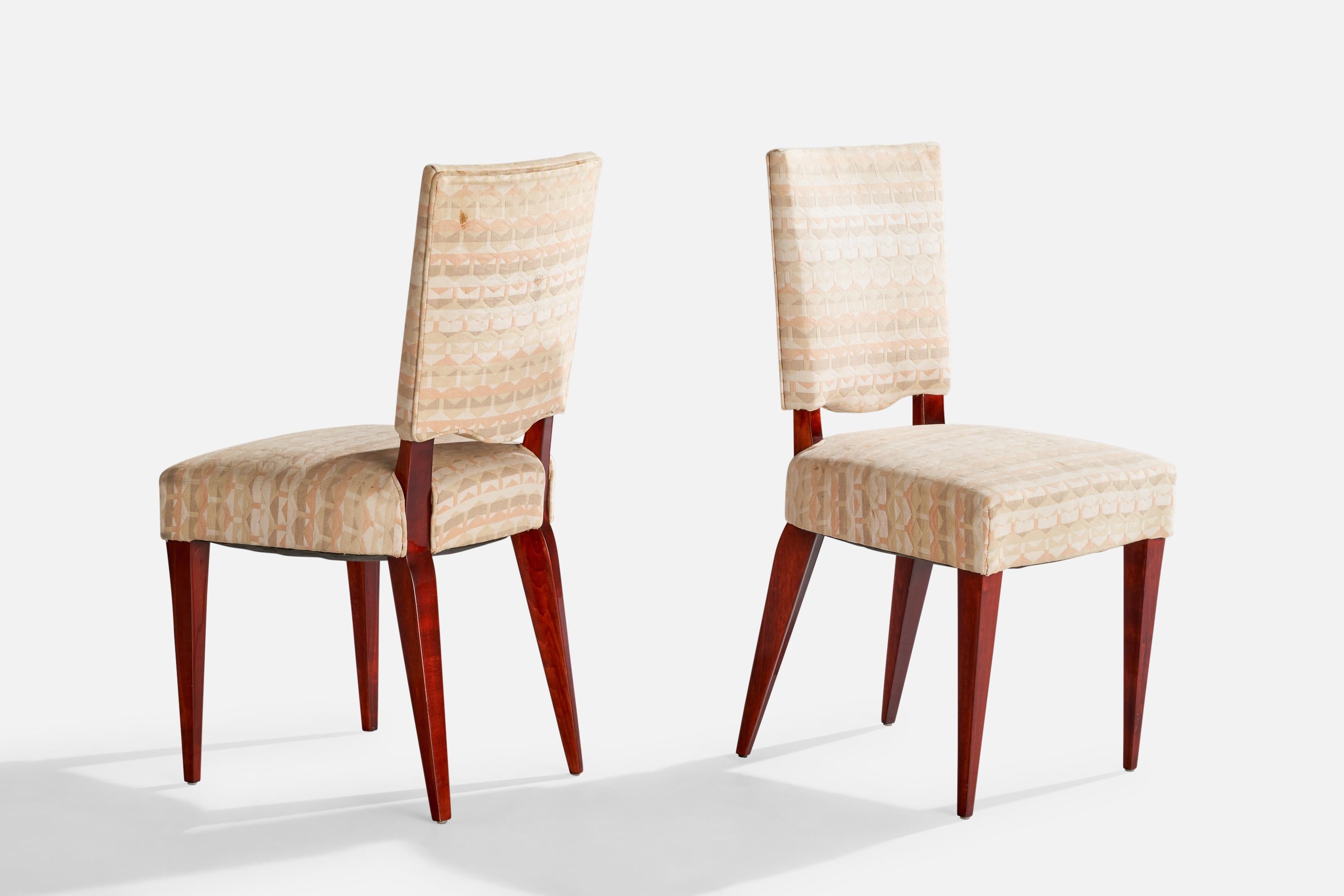 Italian Designer, Dining Chairs, Wood, Fabric, Italy, 1950s 4