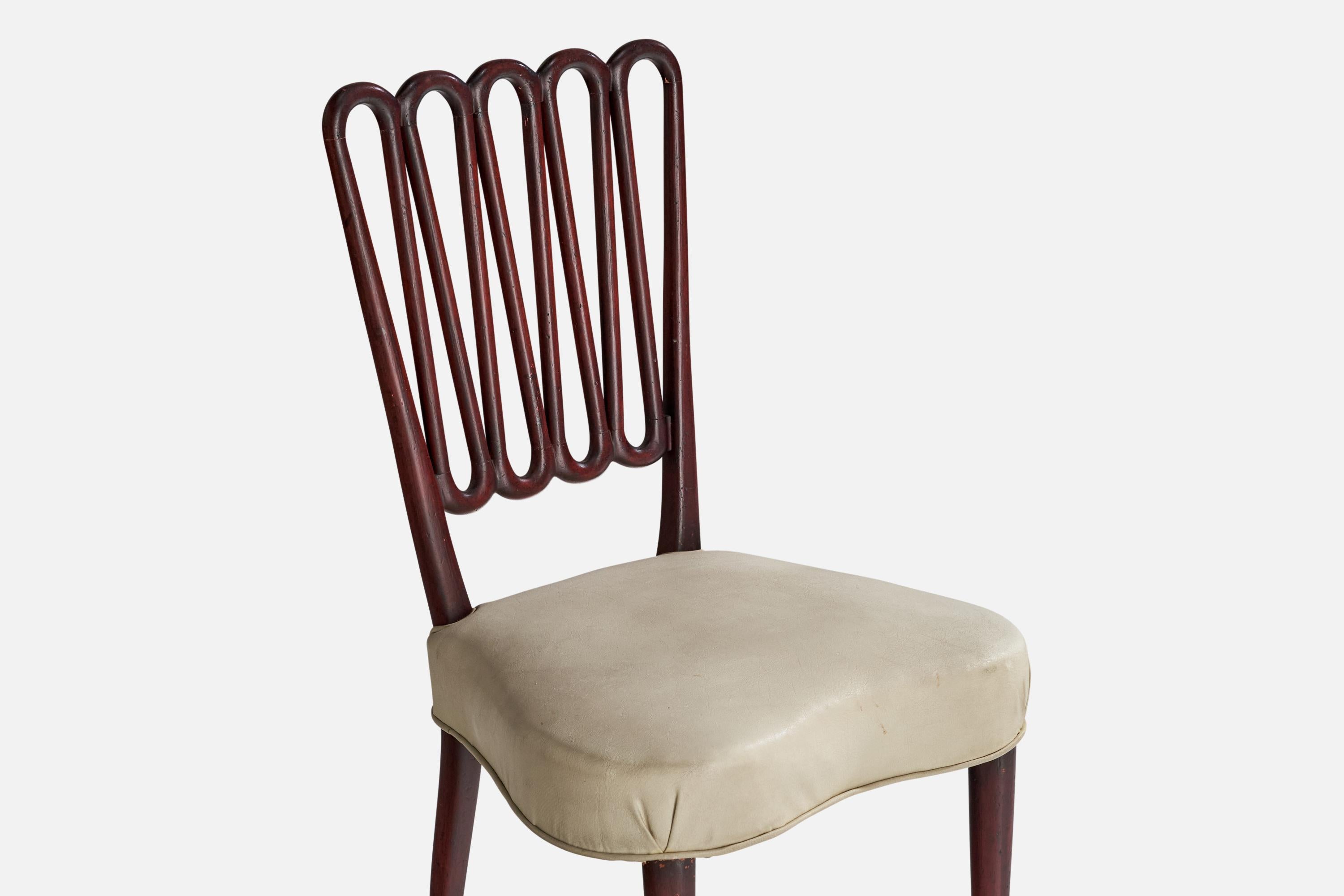 Italian Designer, Dining Chairs, Wood, Leather, Italy, 1950s 6