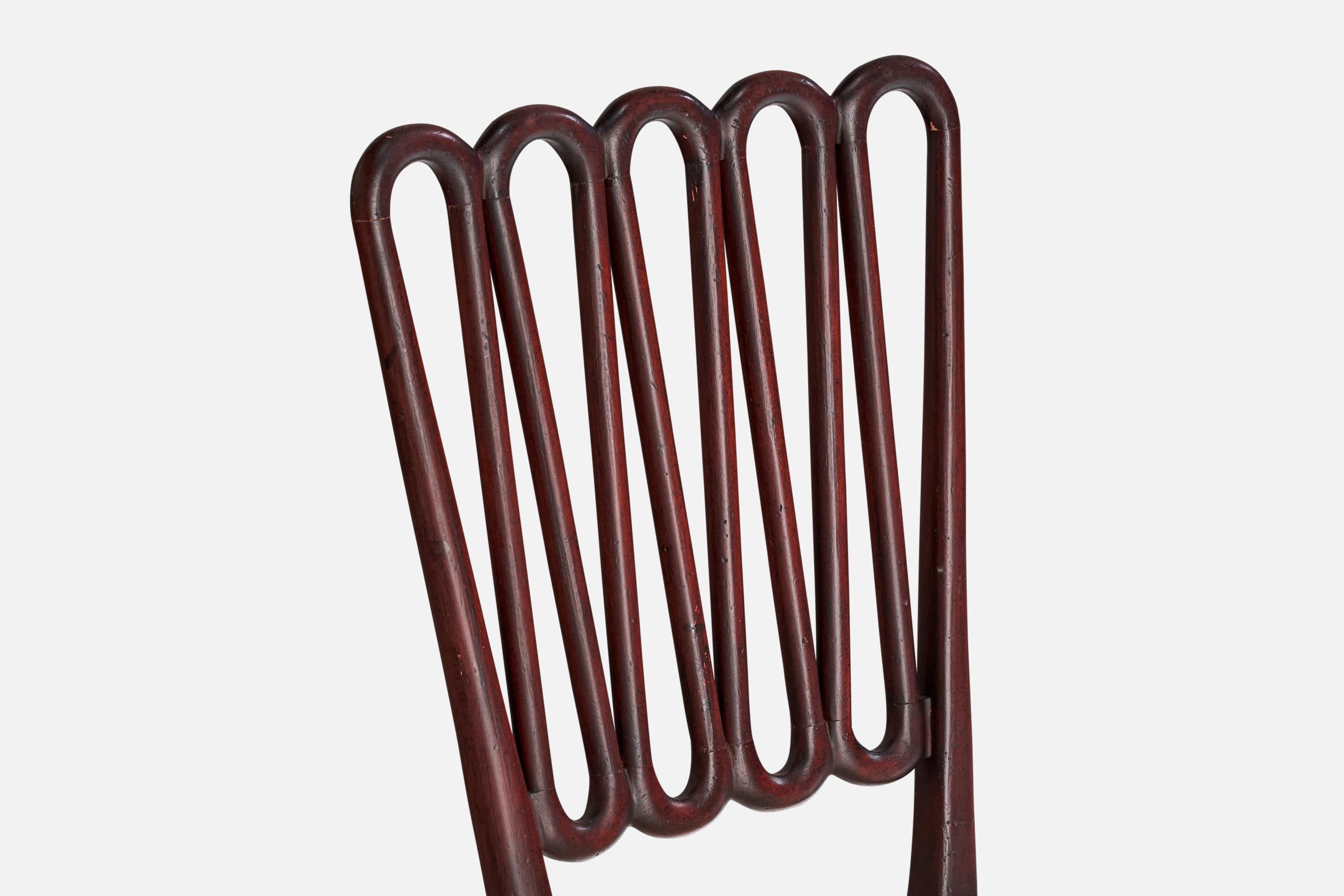 Italian Designer, Dining Chairs, Wood, Leather, Italy, 1950s 7