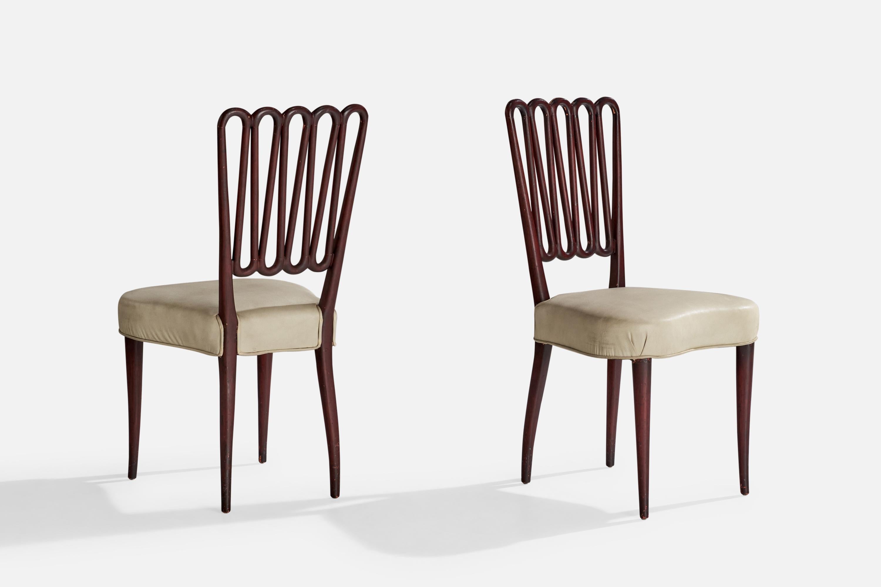 Italian Designer, Dining Chairs, Wood, Leather, Italy, 1950s In Good Condition In High Point, NC