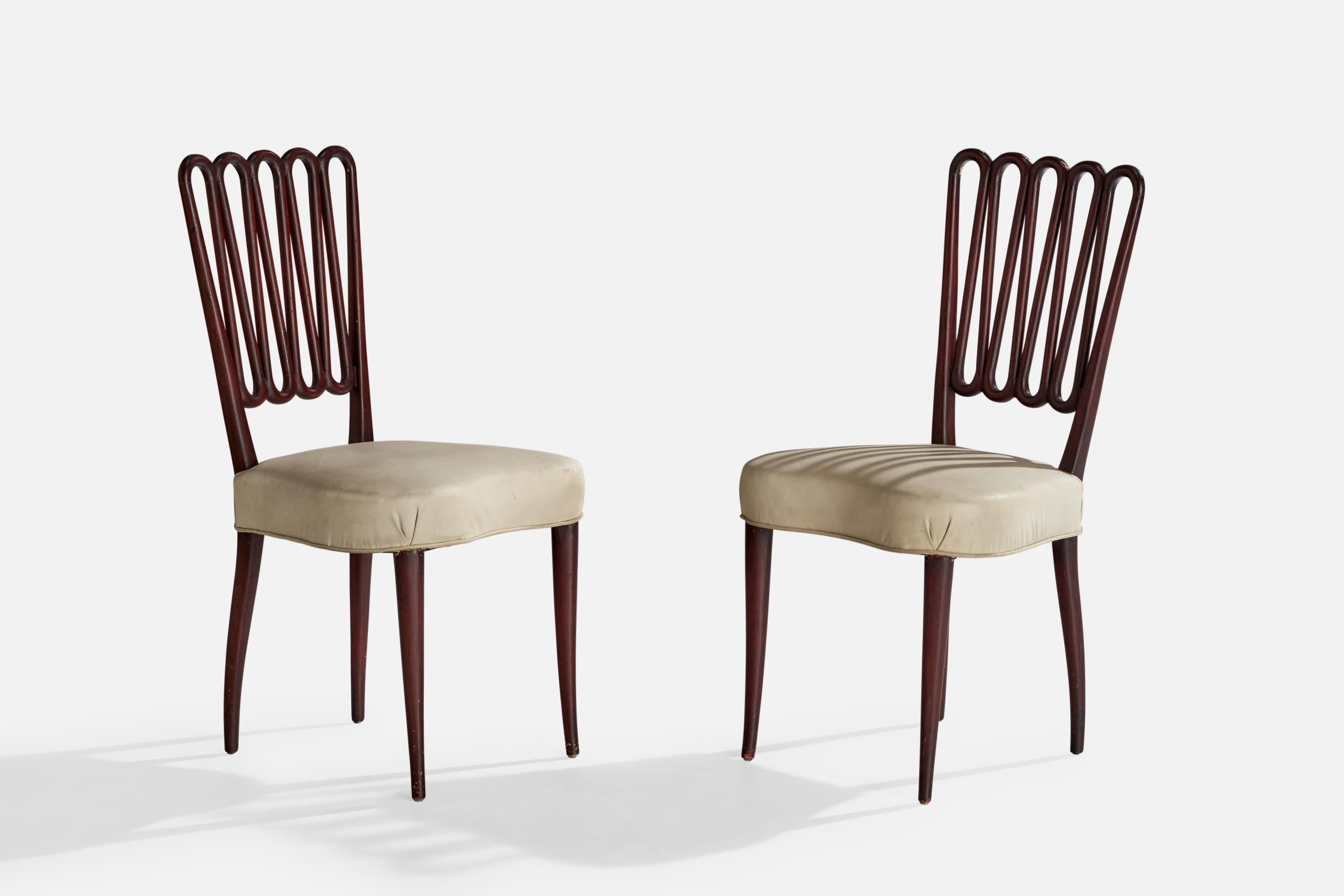 Mid-20th Century Italian Designer, Dining Chairs, Wood, Leather, Italy, 1950s