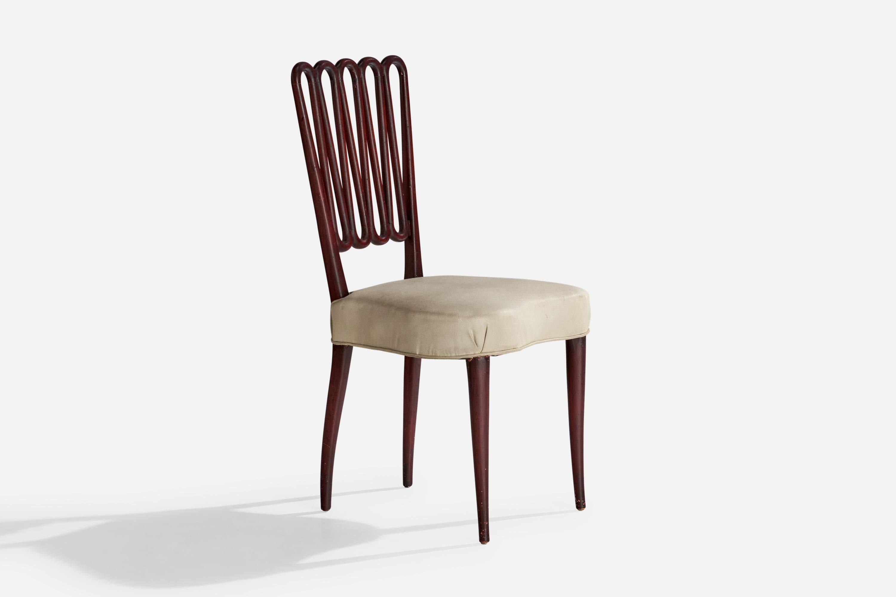 Italian Designer, Dining Chairs, Wood, Leather, Italy, 1950s 1