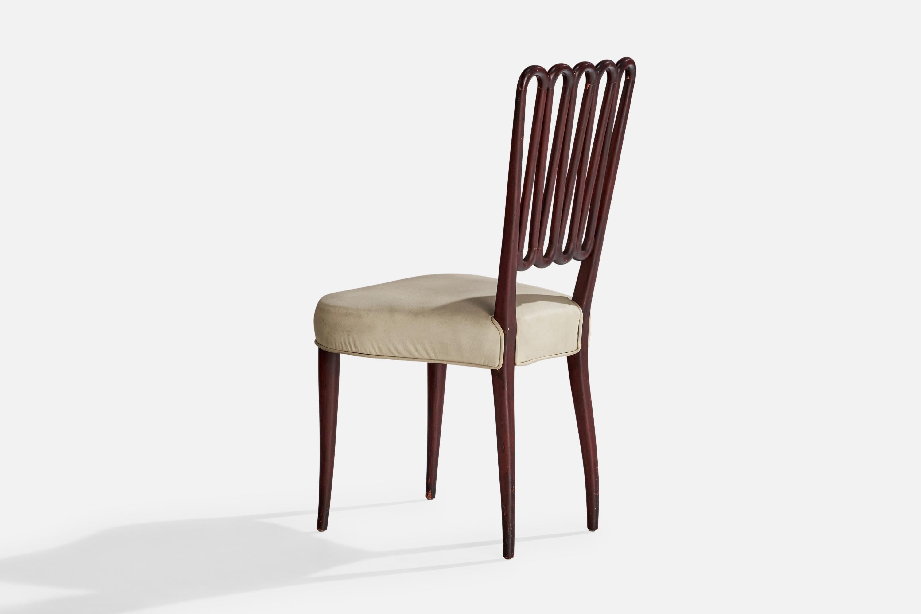 Italian Designer, Dining Chairs, Wood, Leather, Italy, 1950s 2