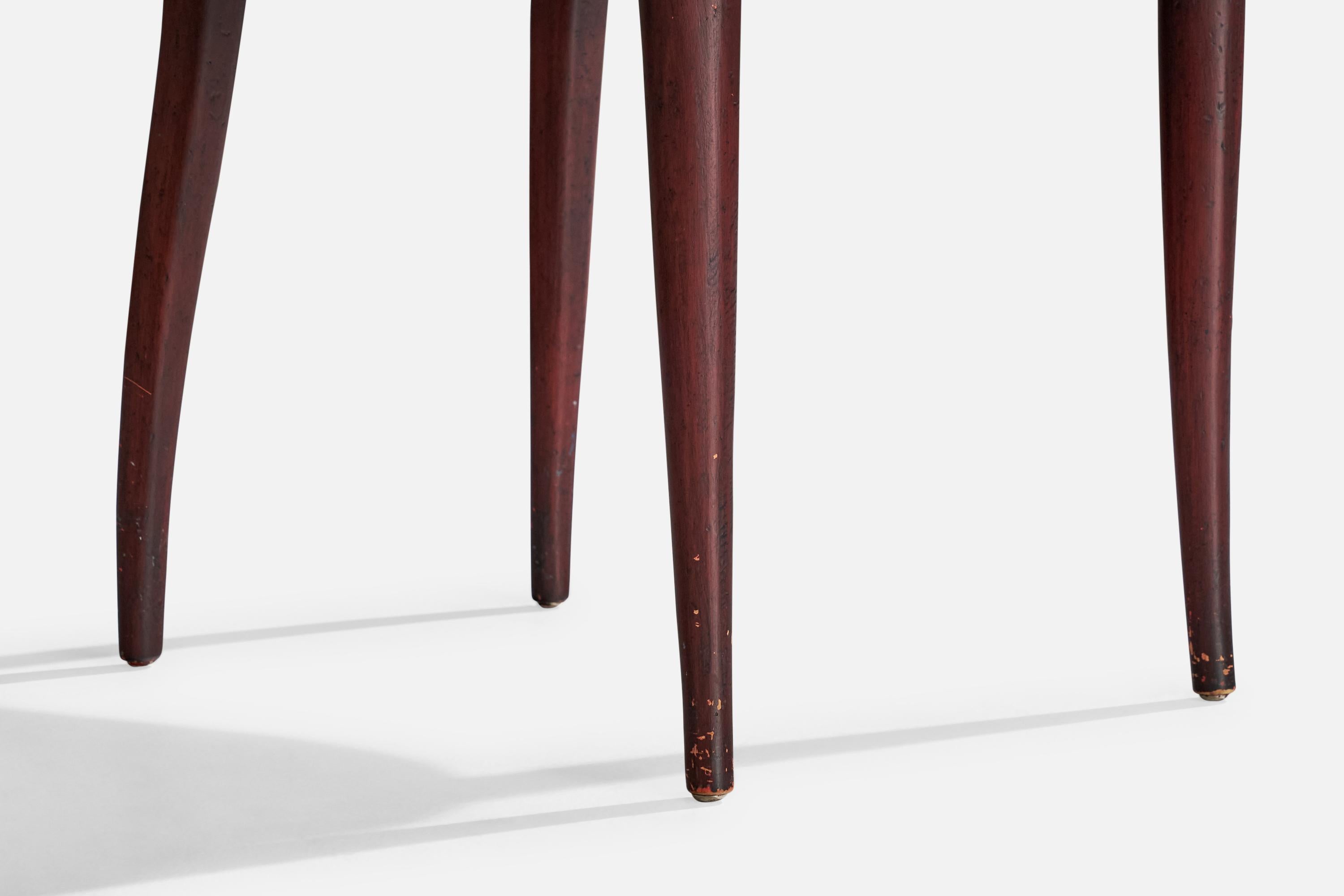 Italian Designer, Dining Chairs, Wood, Leather, Italy, 1950s 4