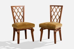 Italian Designer, Dining Room Chairs, Oak, Velvet, Italy, 1930s