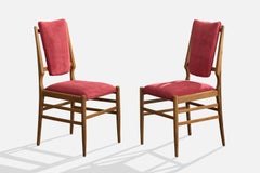 Italian Designer, Dining Room Chairs, Wood, Fabric, Italy, 1950s
