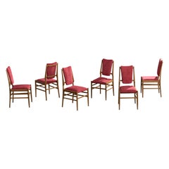 Italian Designer, Dining Room Chairs, Wood, Fabric, Italy, 1950s