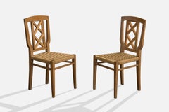 Italian Designer, Dining Room Chairs, Wood, Rush, Italy, 1940s
