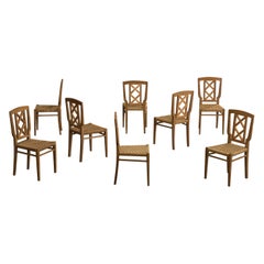 Italian Designer, Dining Room Chairs, Wood, Rush, Italy, 1940s