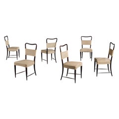 Italian Designer, Dining Room Chairs, Wood, Vinyl, Italy, 1950s
