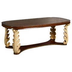Italian Designer, Dining Room Table, Wood, Brass, Glass, Italy, 1940s