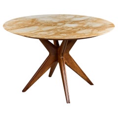 Italian Designer, Dining Room Table, Wood, Marble, Italy, 1950s