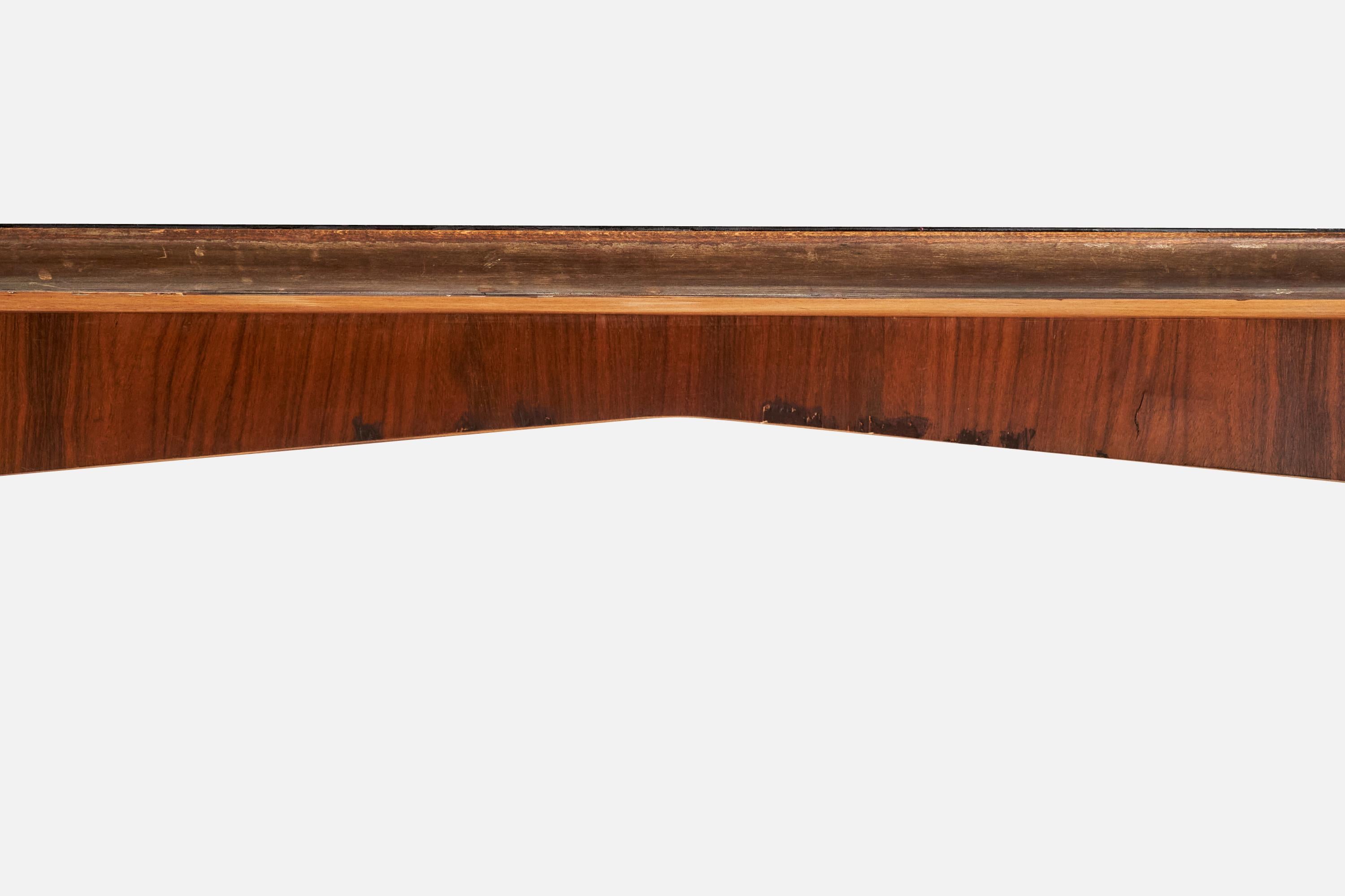 Tavolo da pranzo di design italiano, Wood, vetro, ottone, Italia, anni '50 in vendita 6