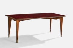 Italian Designer, Dining Table, Wood, Glass, Brass, Italy, 1950s
