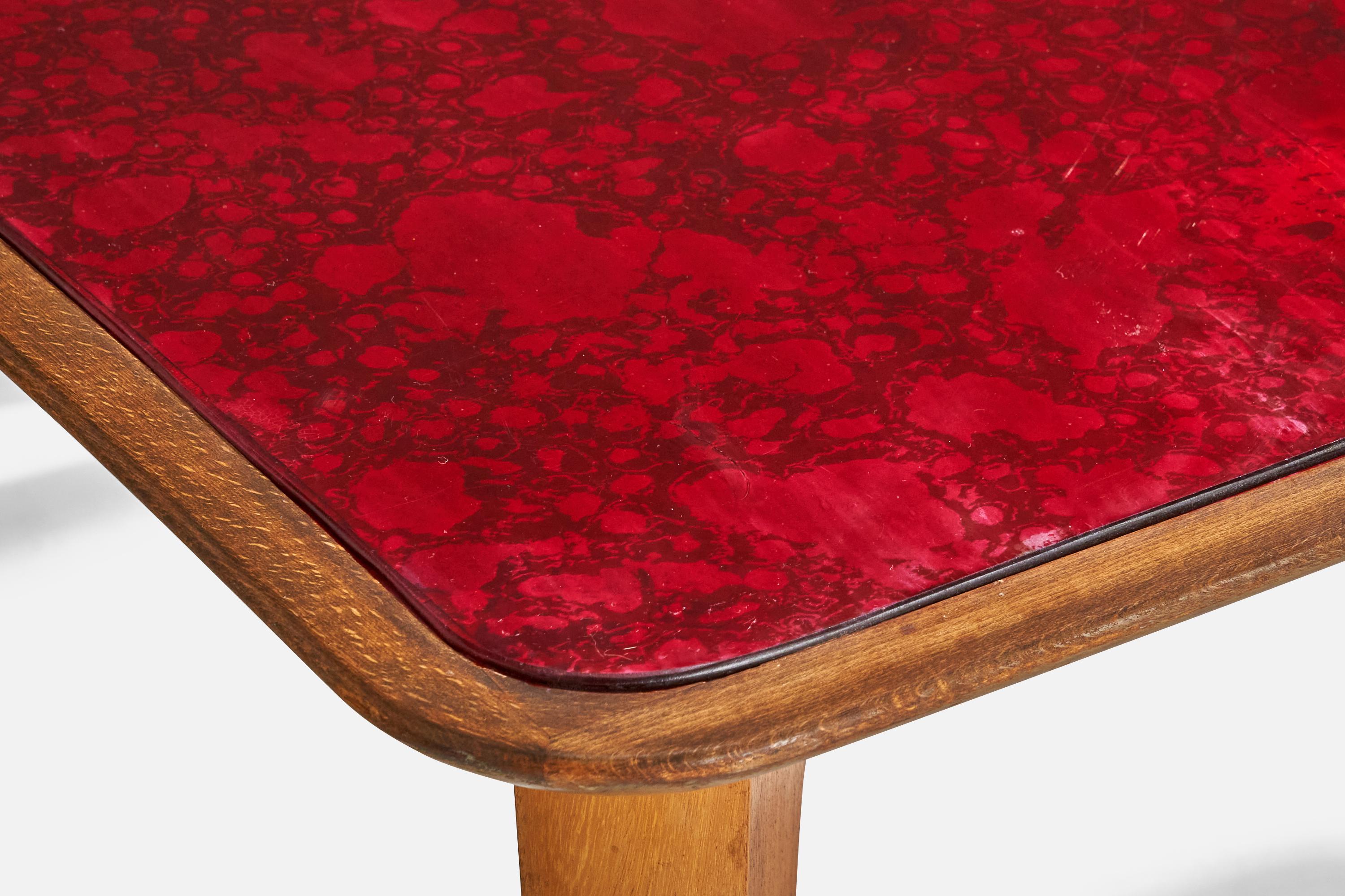 Metà XX secolo Tavolo da pranzo di design italiano, Wood, vetro, ottone, Italia, anni '50 in vendita