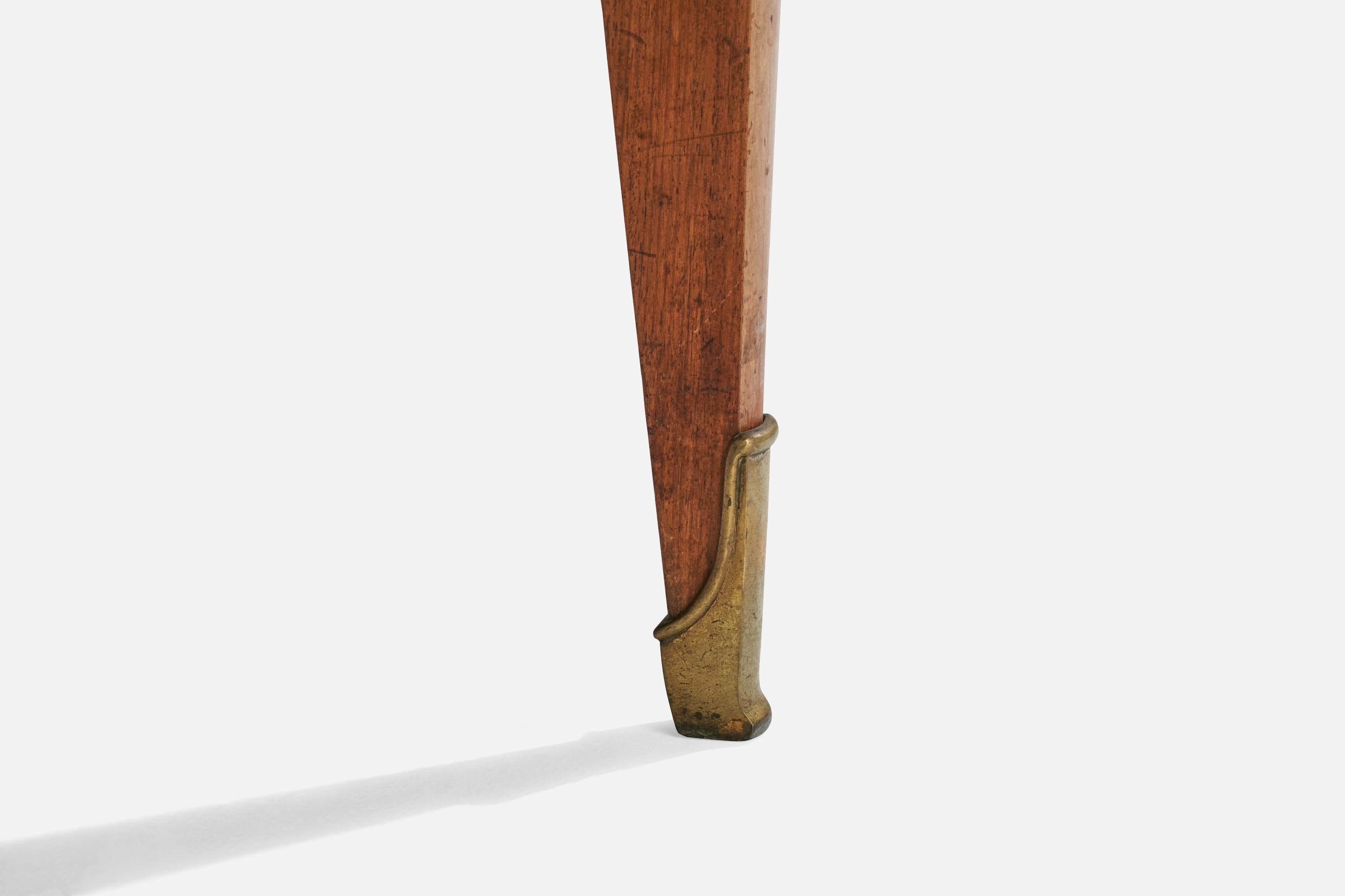 Ottone Tavolo da pranzo di design italiano, Wood, vetro, ottone, Italia, anni '50 in vendita