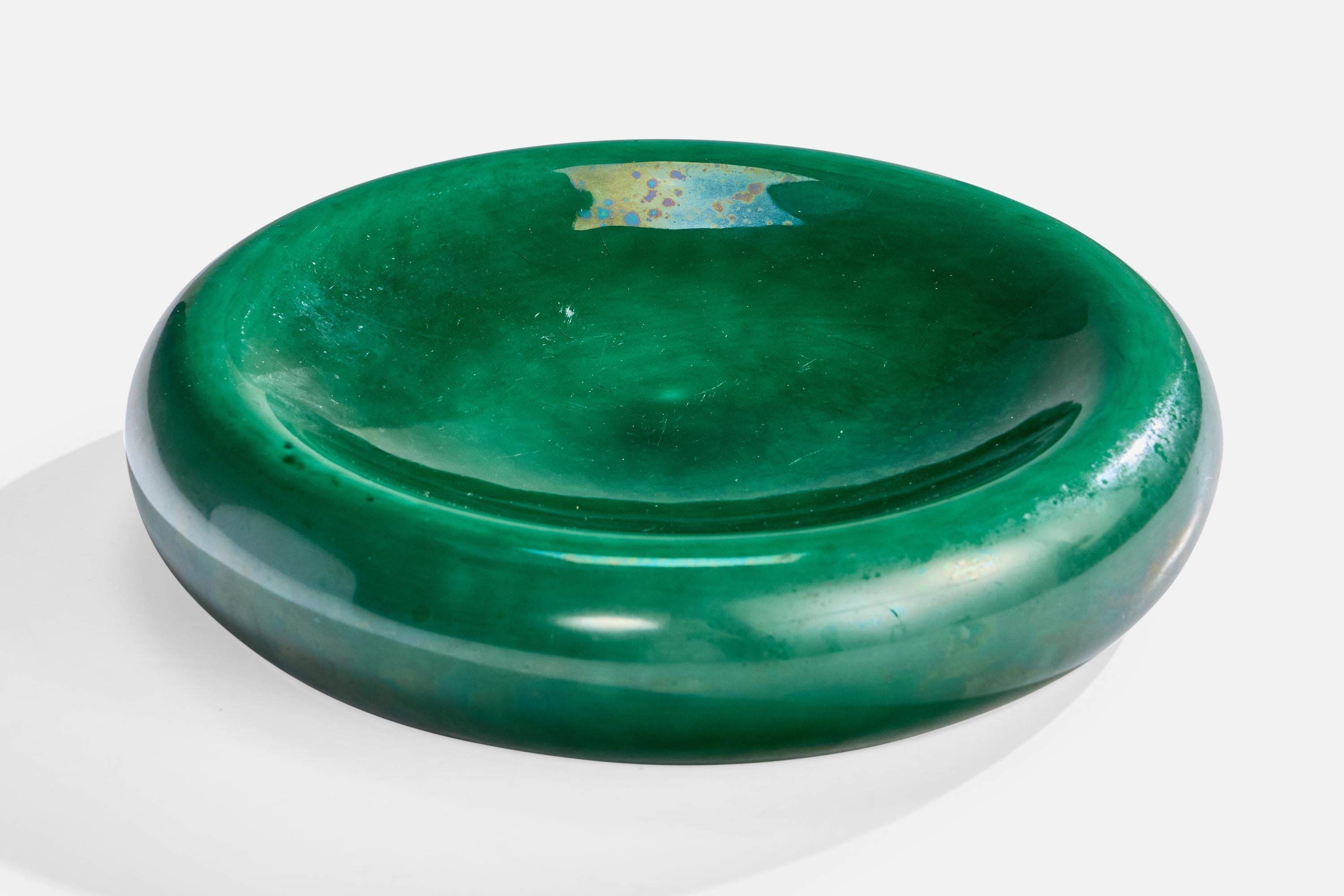 A green-glazed ceramic dish likely designed and produced in Italy, c. 1950s.

Overall Dimensions (inches): 2.25
