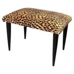 Italian Designer Ebonized Stool 1950s Animal Velvet Upholstered Ottoman Seat Italian Designer Ebonized Stool 1950s Animal Velvet Upholstered Ottoman Seat