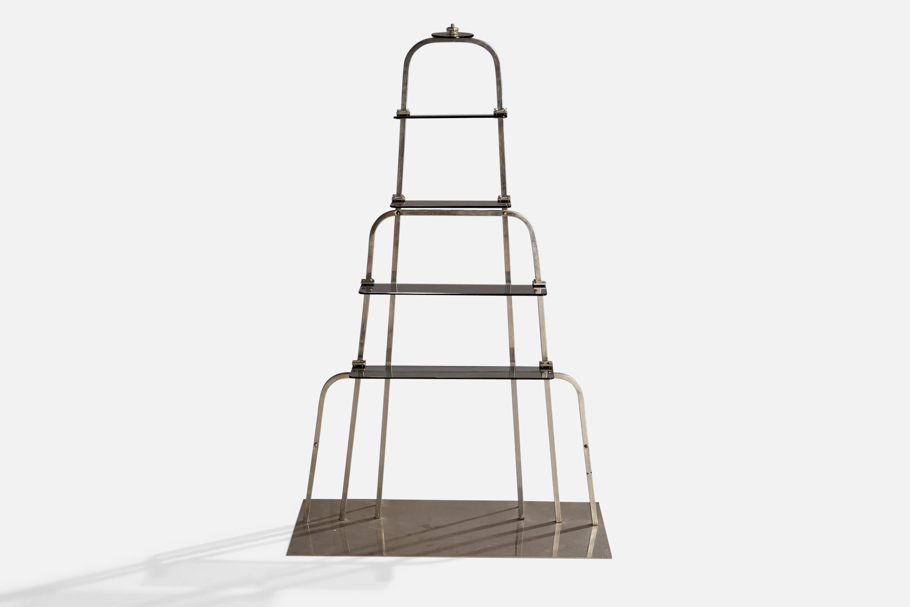 Metallo Designer italiano, Etagere, metallo cromato, vetro, Italia, anni '40 in vendita
