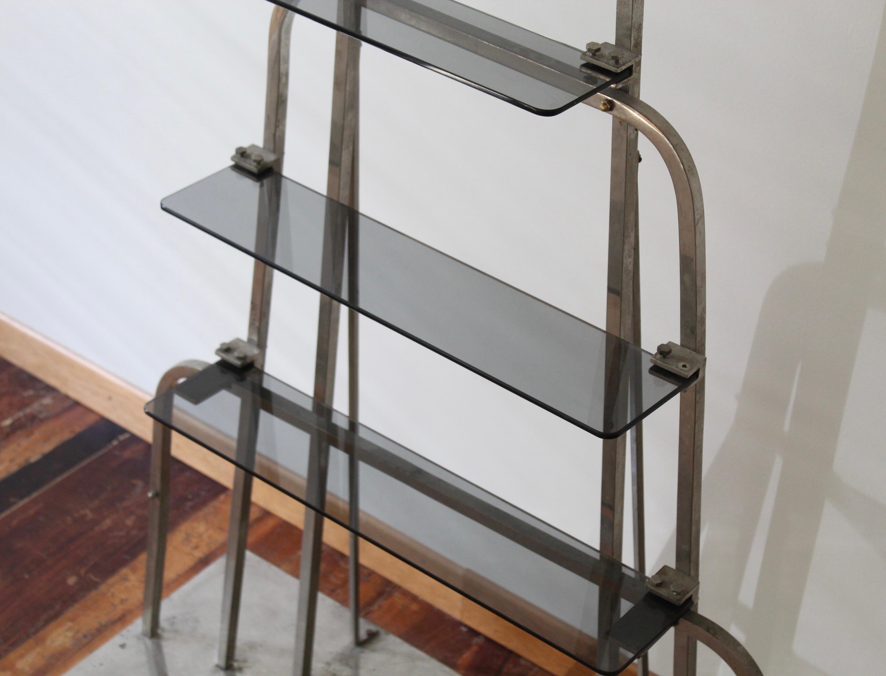 Italian Designer, Etagere, Chrome-Plated Metal, Smoked Glass, Italy, 1940s In Good Condition For Sale In High Point, NC