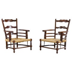 Designer italien, fauteuils de cheminée, bois, jonc, Italie, années 1940