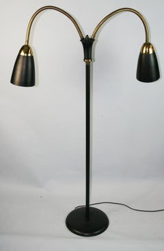 Italian Designer Flexible Arm Brass and Metal Floor Lamp 1950's