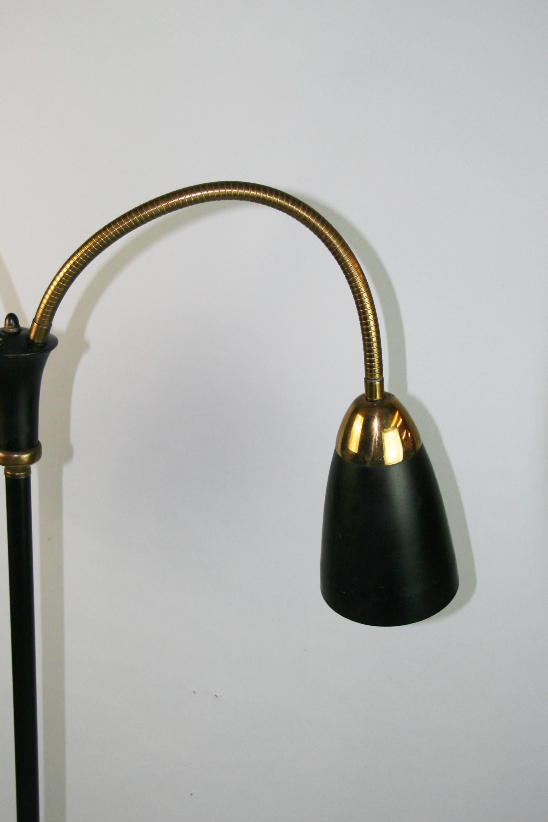 Mid-20th Century Italian Designer Flexible Arm Brass and Metal Floor Lamp 1950's For Sale