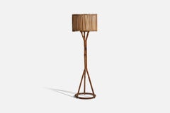 Italian Designer, Floor Lamp, Bamboo, Rattan, Burlap, Italy, 1960s