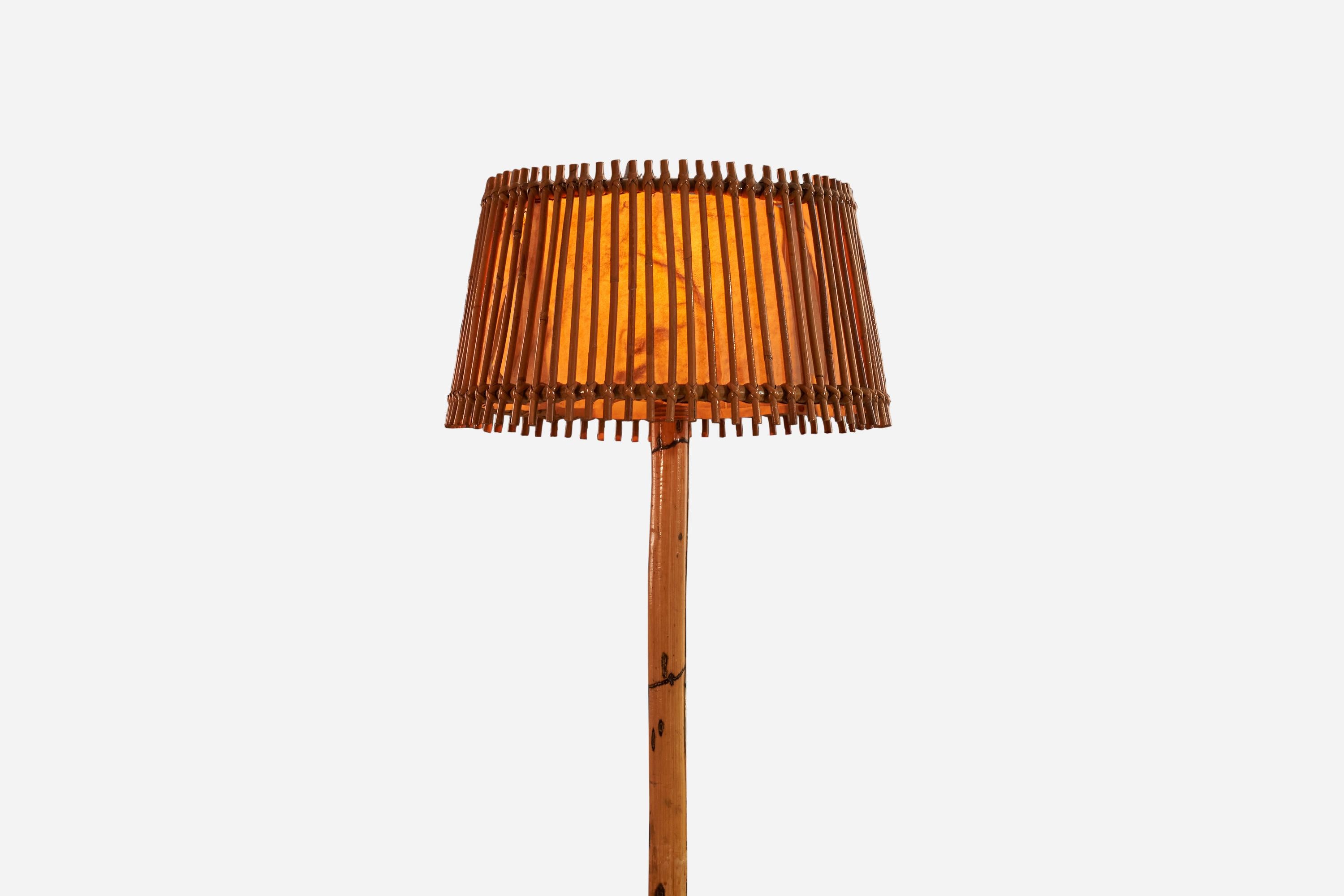 Mid-20th Century Italian Designer, Floor Lamp, Bamboo, Rattan, Italy, 1960s For Sale