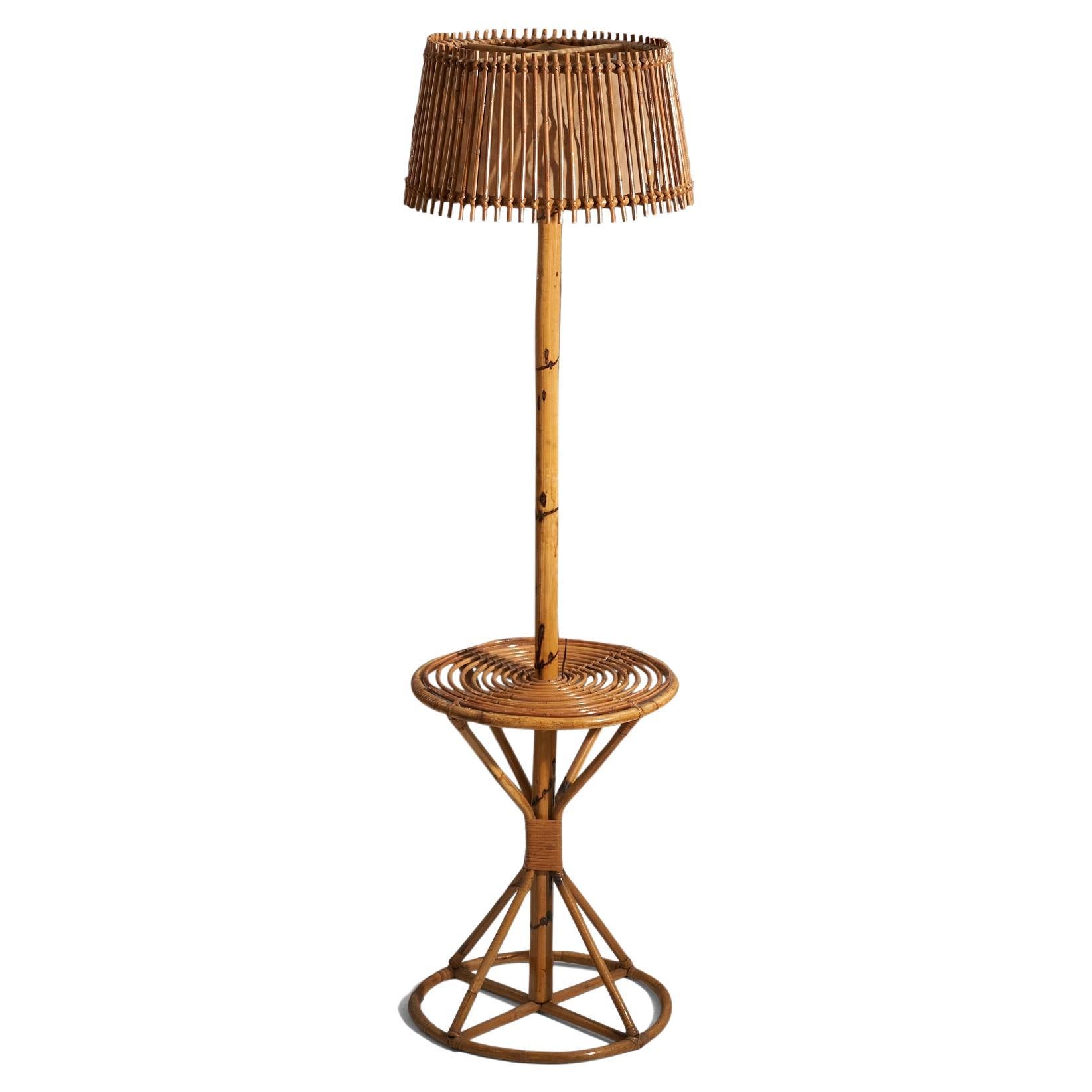 Italian Designer, Floor Lamp, Bamboo, Rattan, Italy, 1960s For Sale