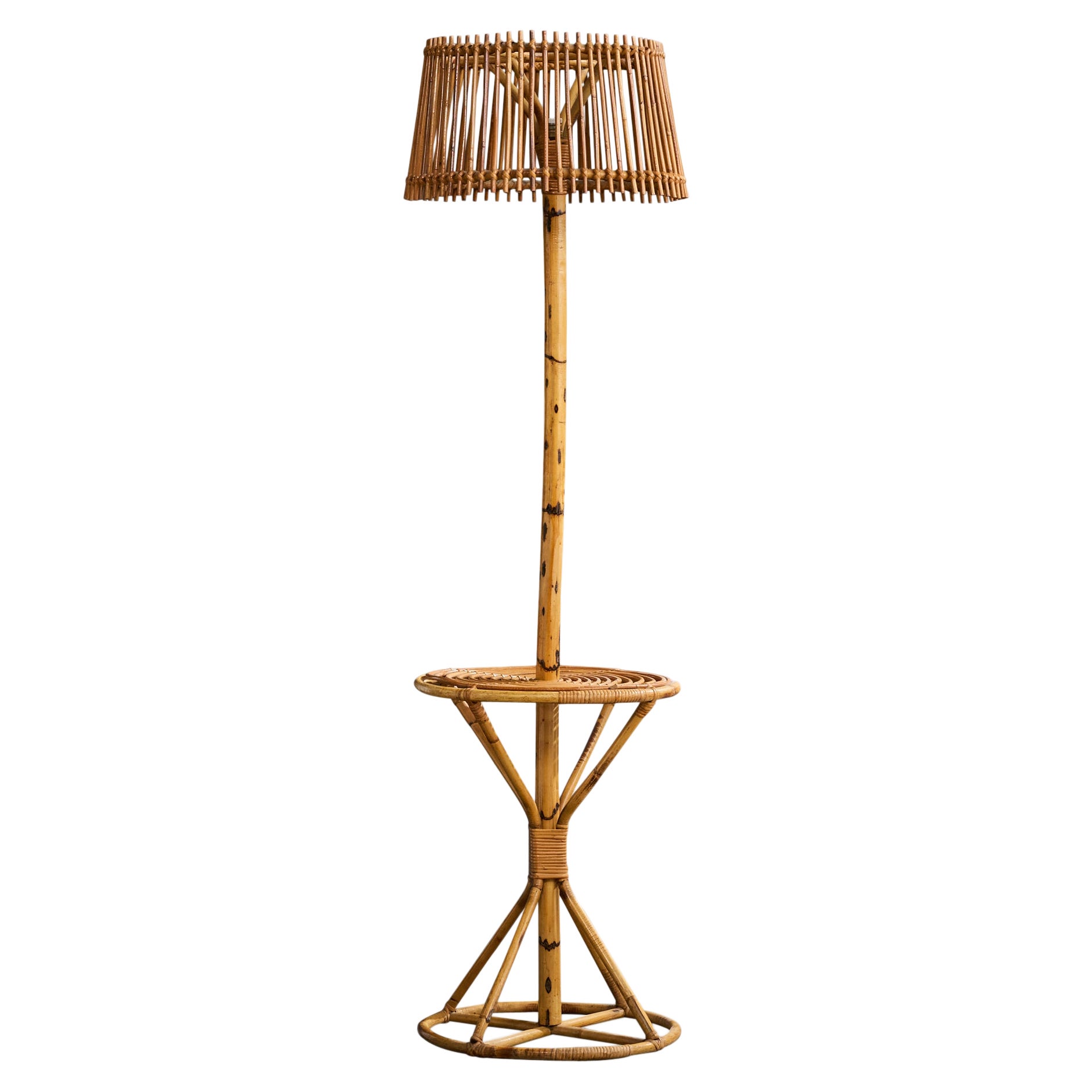Italian Designer, Floor Lamp, Bamboo, Rattan, Italy, 1970s